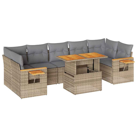 8 Piece Garden Sofa Set with Cushions Beige Poly Rattan Acacia