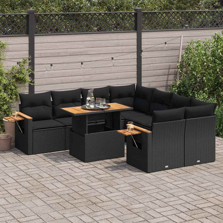 9 Piece Garden Sofa Set with Cushions Beige Poly Rattan Acacia