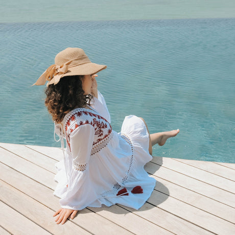 Peaceful Paradise Embroidered Blossom Cotton Dress - Breathing Soul