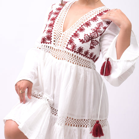 Peaceful Paradise Embroidered Blossom Cotton Dress - Breathing Soul