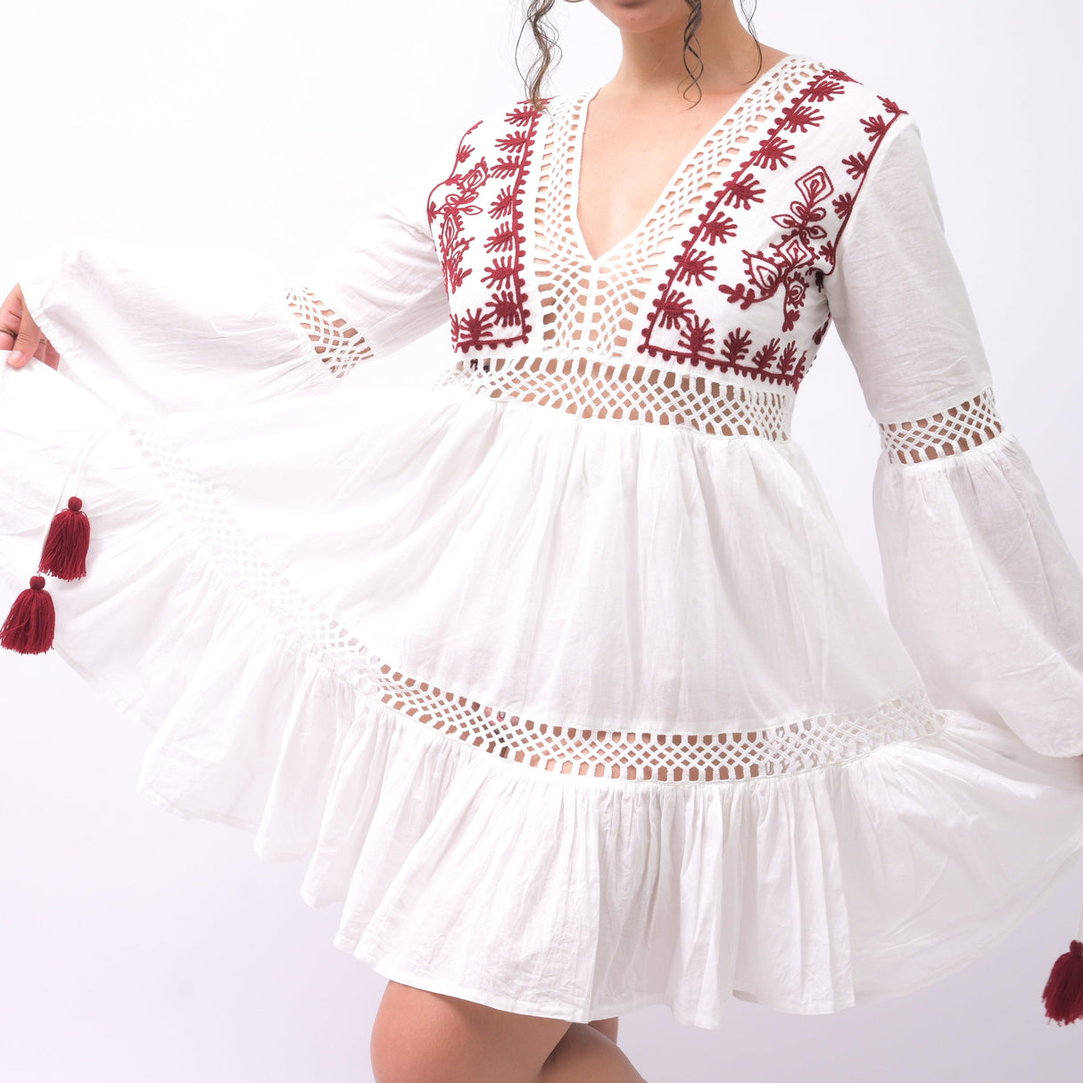 Peaceful Paradise Embroidered Blossom Cotton Dress - Breathing Soul