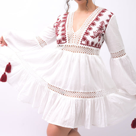 Peaceful Paradise Embroidered Blossom Cotton Dress - Breathing Soul