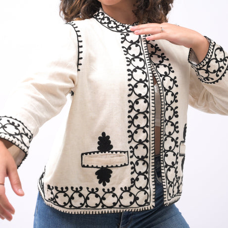 Tranquil Oasis Artisan-Crafted Embroidered Blazer - Breathing Soul
