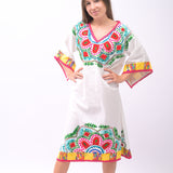 Serenity Seeker White Floral Kaftan: Embrace Tranquility in Effortless Style - Breathing Soul