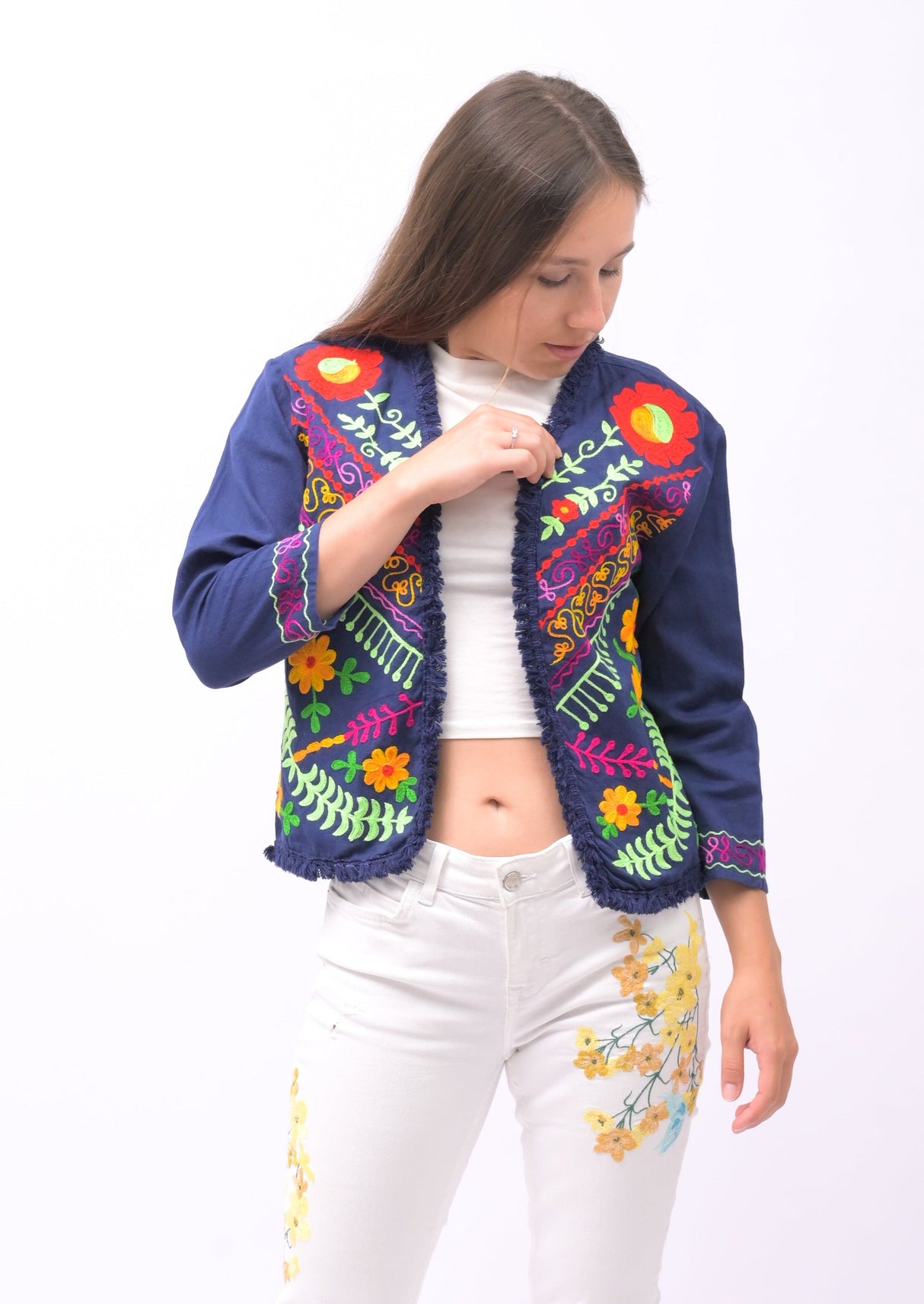 Midnight Bloom Floral Embroidered Blazer