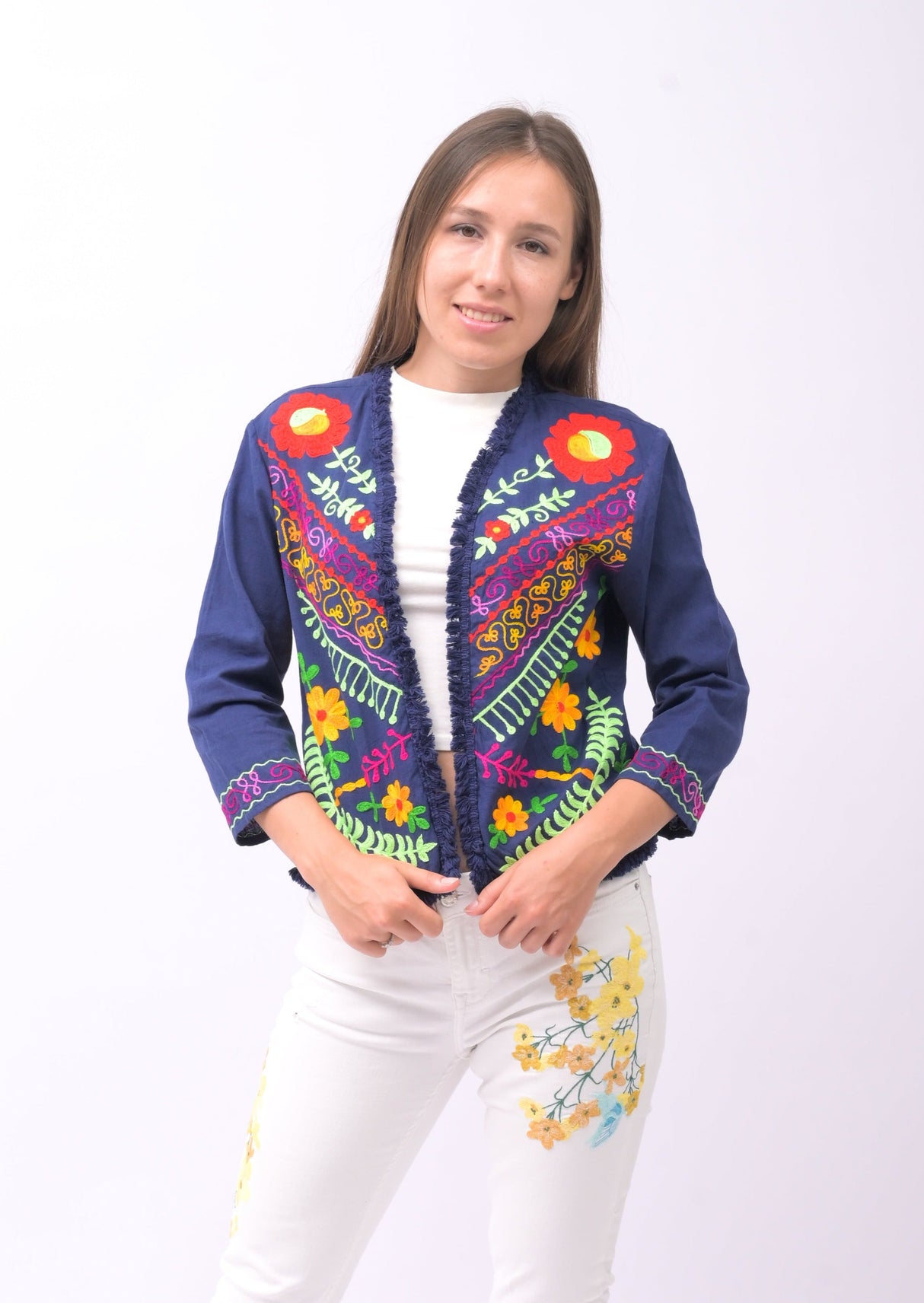 Midnight Bloom Floral Embroidered Blazer