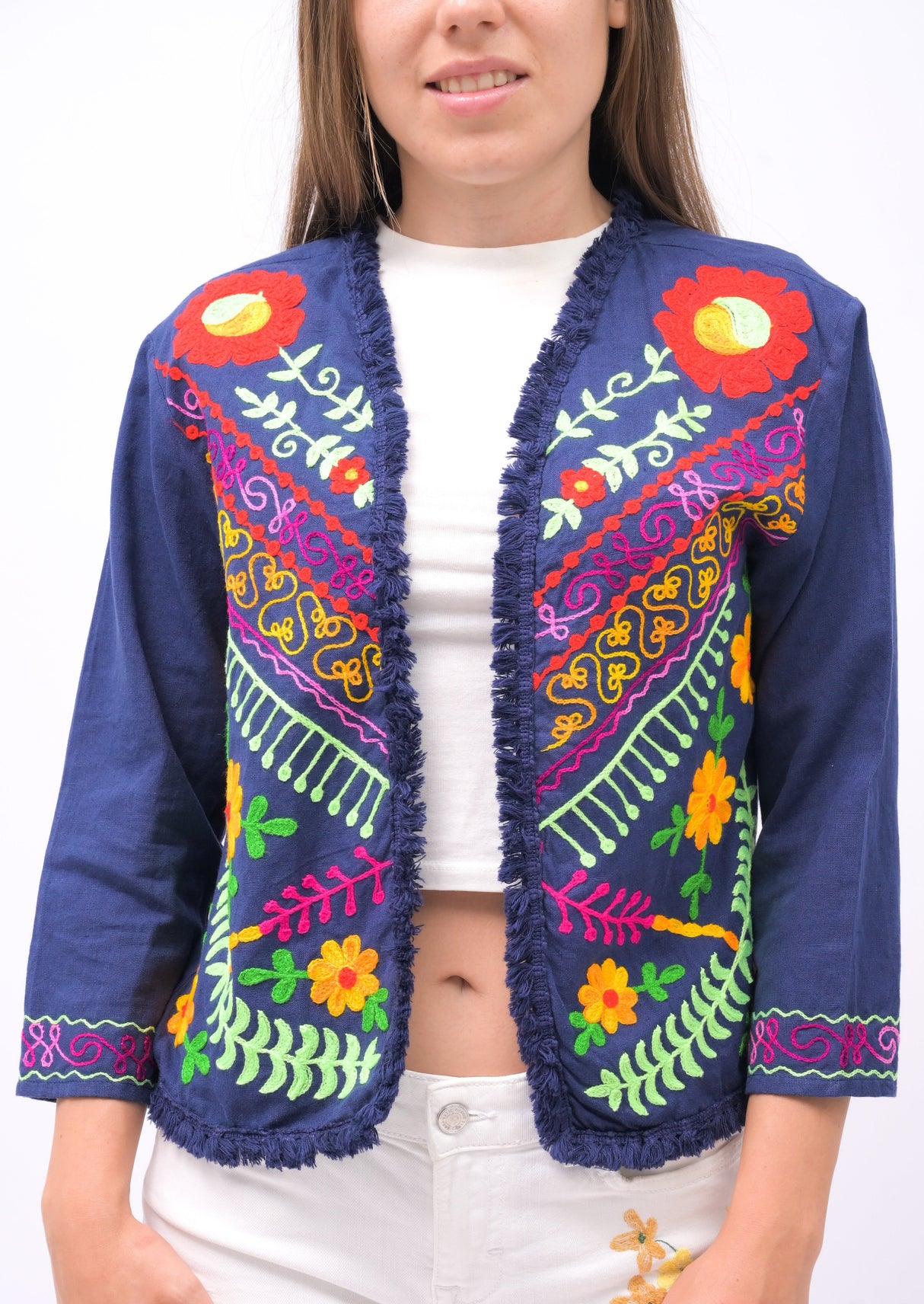 Midnight Bloom Floral Embroidered Blazer