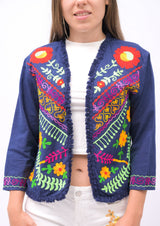 Midnight Bloom Floral Embroidered Blazer