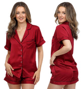 Indulge in Luxury: Dark Claret Silk Satin Pyjama Set - Breathing Soul