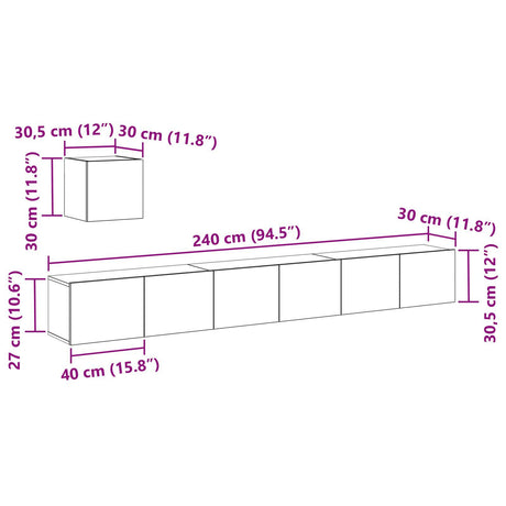 4 Piece Tv Cabinet Set Black Oak Engineered Wood