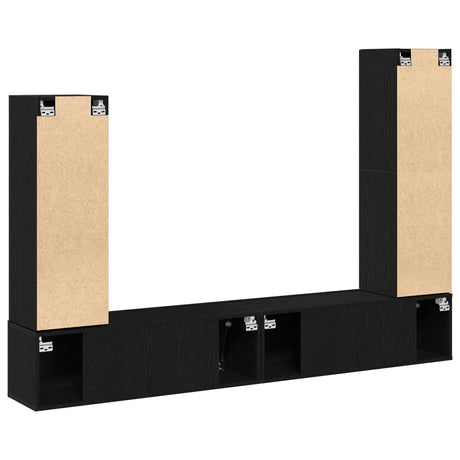 4 Piece Tv Cabinet Set Wall-Mounted Black Oak Engineered Wood