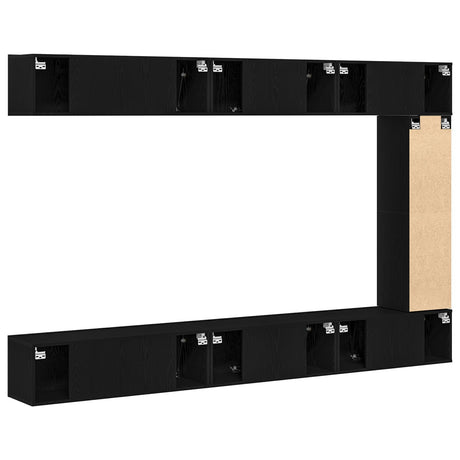 7 Piece Tv Cabinet Set Wall-Mounted Black Oak Engineered Wood