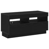 Tv Cabinet With Led Lights In Black Oak - 180X35X40 Cm, Made Of Engineered Wood