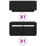 Tv Cabinet With Led Lights In Black Oak - 180X35X40 Cm, Made Of Engineered Wood