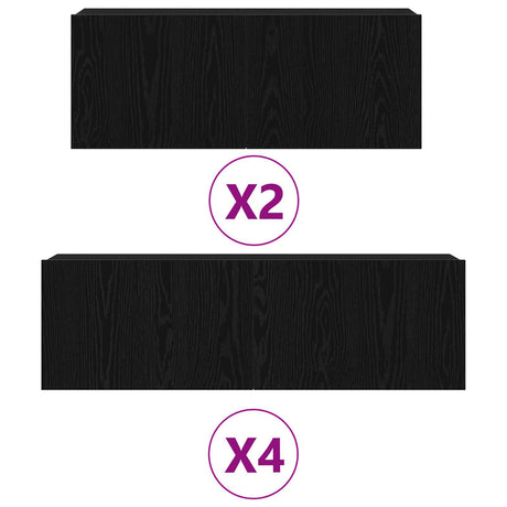 6 Piece Tv Cabinet Set Black Oak Engineered Wood
