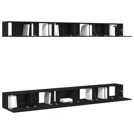 6 Piece Tv Cabinet Set Black Oak Engineered Wood