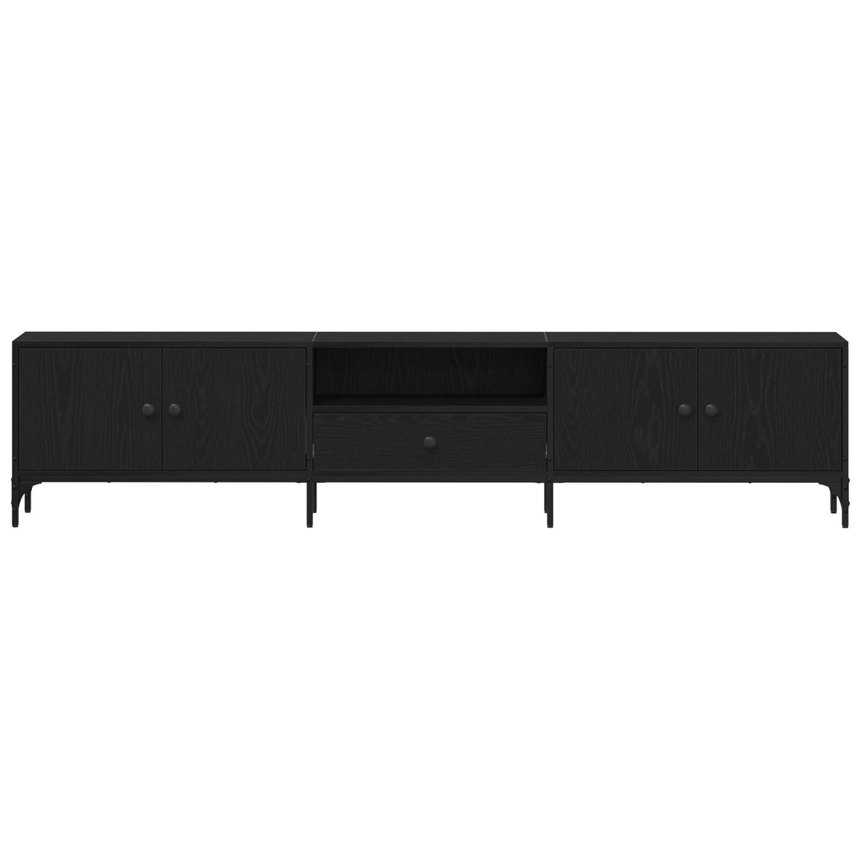 Tv Cabinet With Drawer Black Oak 200X25X44 Cm Engineered Wood