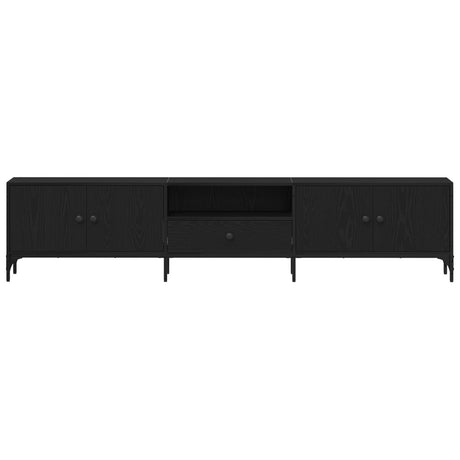 Tv Cabinet With Drawer Black Oak 200X25X44 Cm Engineered Wood