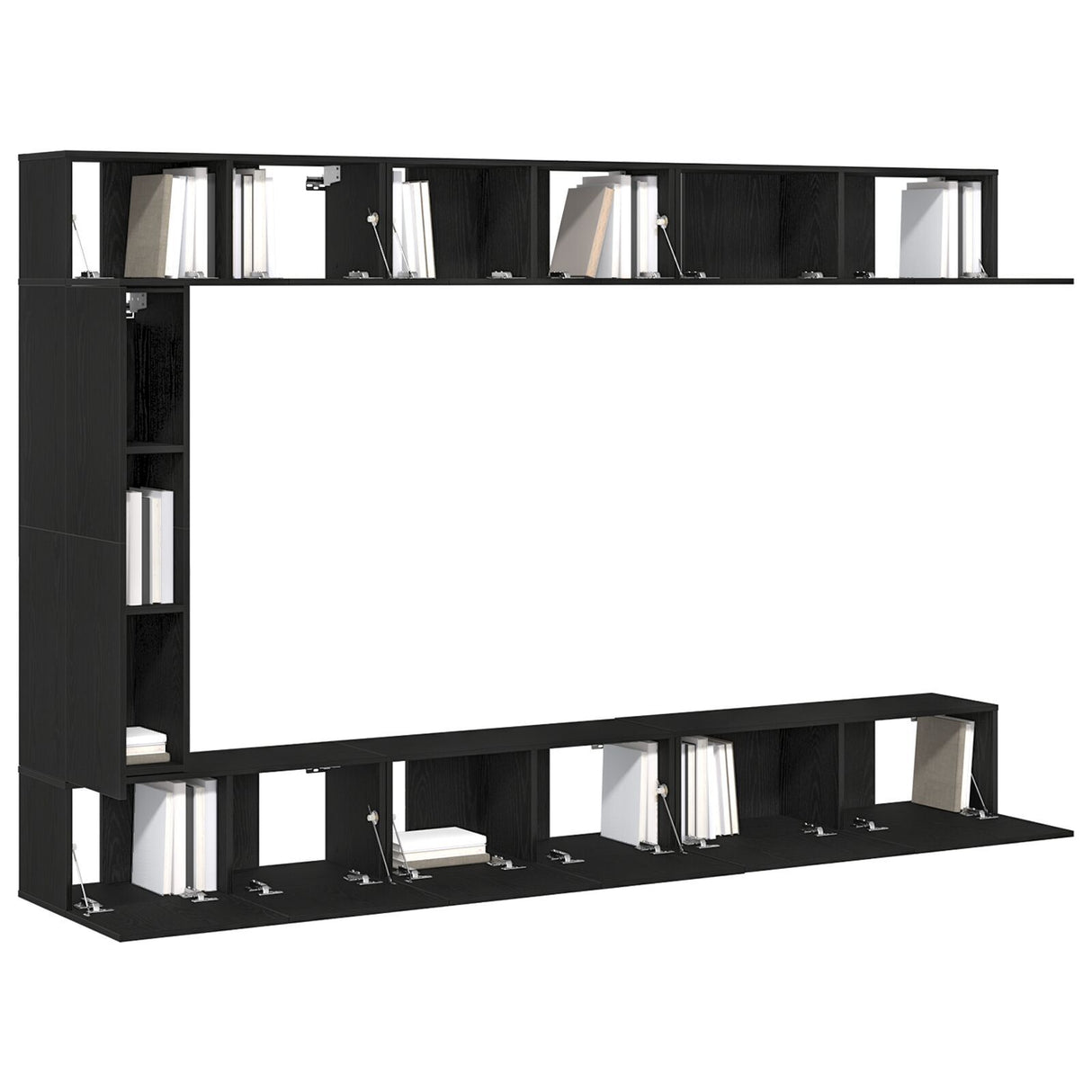 7 Piece Tv Cabinet Set Wall-Mounted Black Oak Engineered Wood