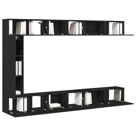 7 Piece Tv Cabinet Set Wall-Mounted Black Oak Engineered Wood