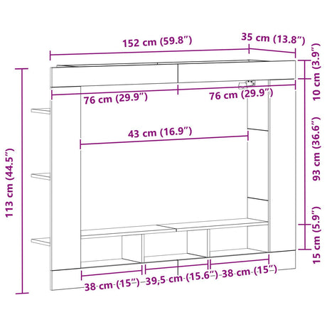 Tv Cabinet Wall-Mounted Black Oak 152X22X113 Cm