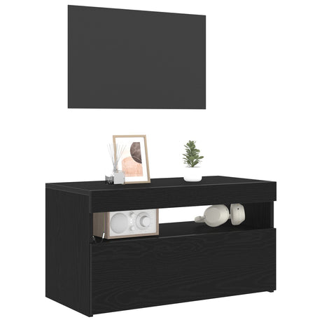 Tv Stand With Led Lights - Black Oak - 75X35X40 Cm - Made Of Engineered Wood