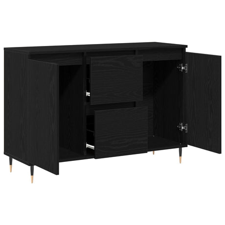 Sideboard With Doors & Drawers Black Oak 101,5X35X70 Cm