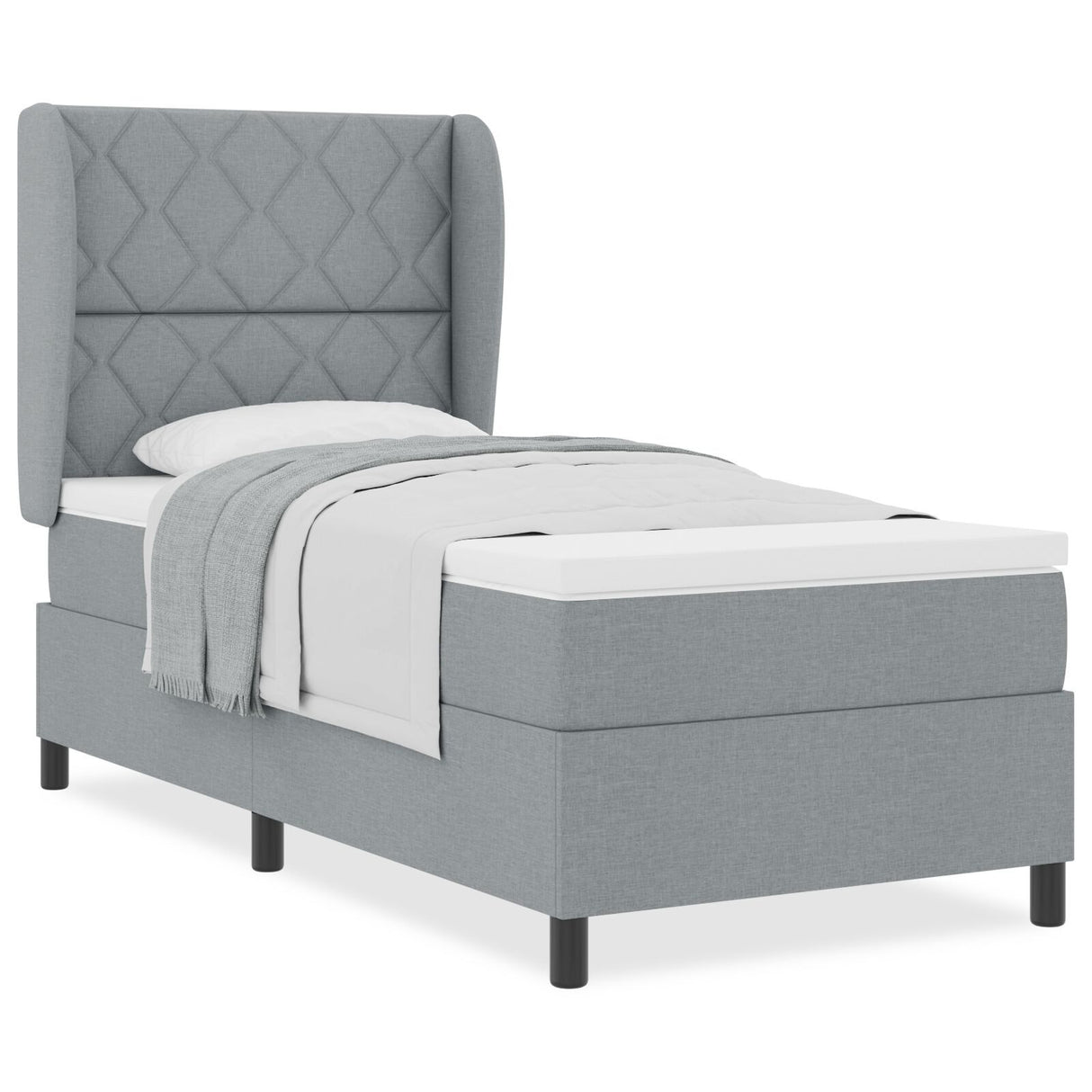 Box Spring Bed With Mattress - Light Gray, 90X200 Cm, Fabric