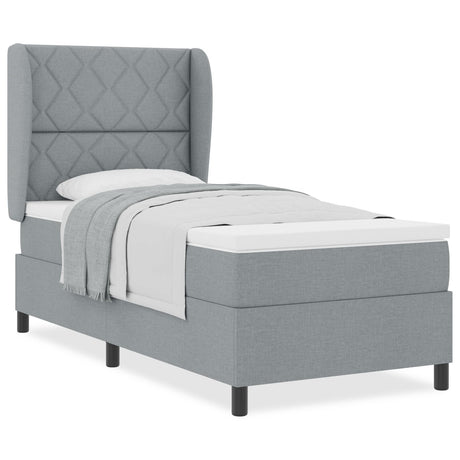 Box Spring Bed With Mattress - Light Gray, 90X200 Cm, Fabric