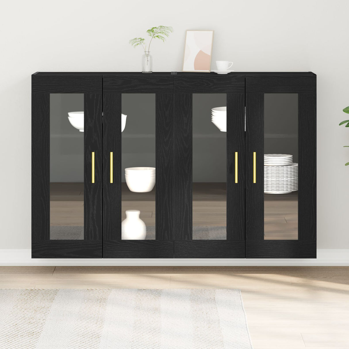 Wall Mounted Cabinets 2 Pcs Black Oak 69,5X34X90 Cm Engineered Wood