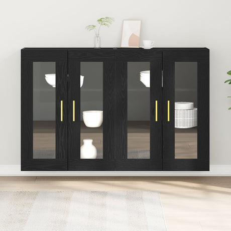 Wall Mounted Cabinets 2 Pcs Black Oak 69,5X34X90 Cm Engineered Wood