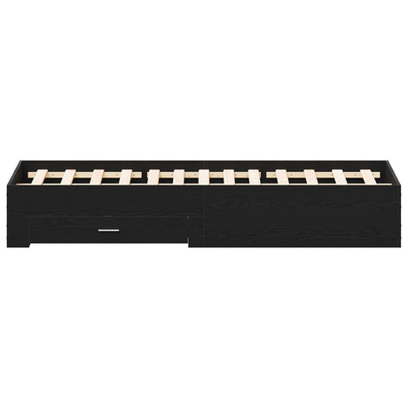 Bed Frame With Drawers Black Oak 135X190 Cm Engineered Wood