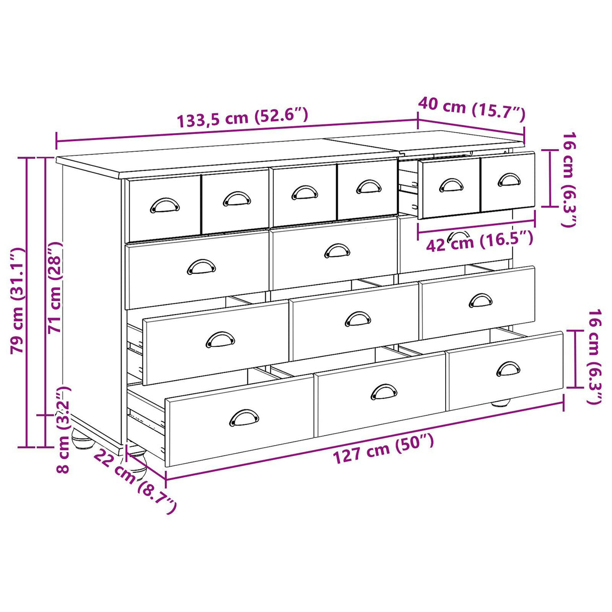 Chest Of Drawers &quot;Askim&quot; 79X40X133.5 Cm Solid Wood Pine