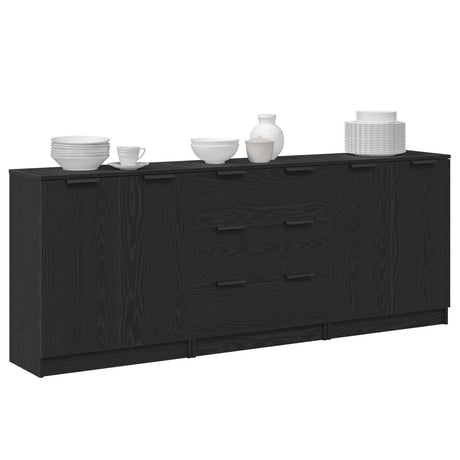 3 Piece Sideboards Black Oak Engineered Wood
