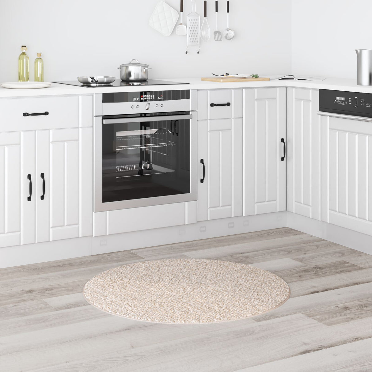 Shaggy Rug With Latex Backing Cream Ø90 Cm