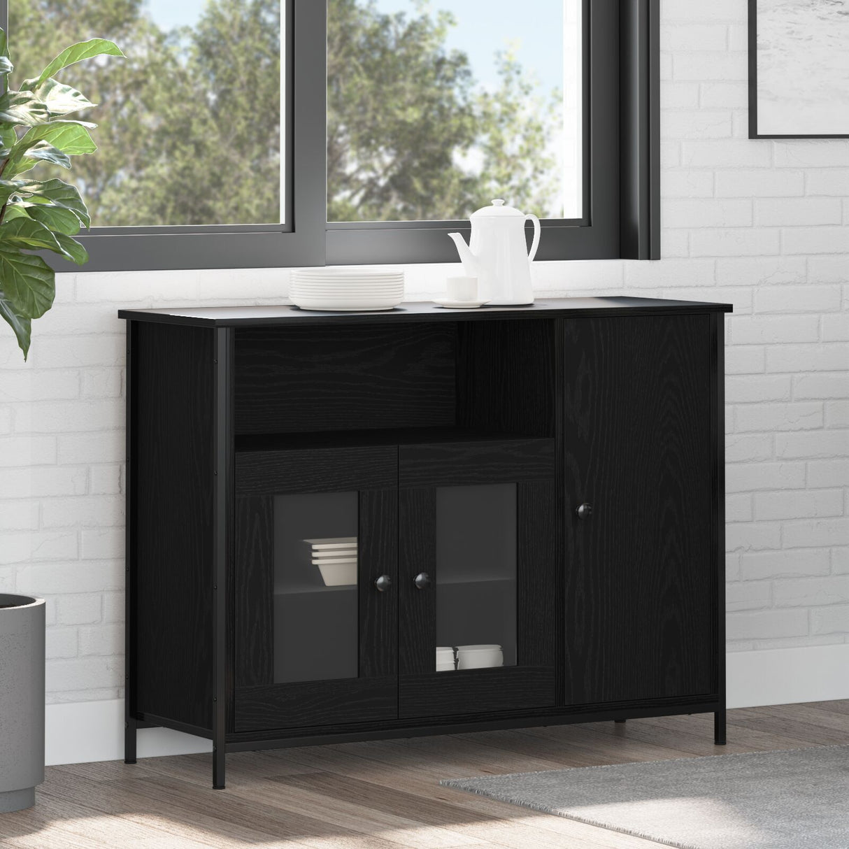 Sideboard Black Oak 100X35X75 Cm Engineered Wood