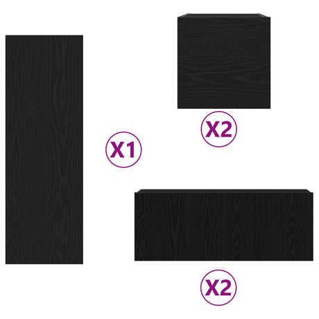 6 Piece Tv Cabinet Set Black Oak Engineered Wood,  Wall Mounted Tv Cabinets 2 Pcs Black Oak 30.5X30X30 Cm,  Wall-Mounted Tv Cabinet In Black Oak - 30.5X30X90 Cm, Made Of Engineered Wood,  Black Oak Tv Stand 80X30X30 Cm Made Of Engineered Wood