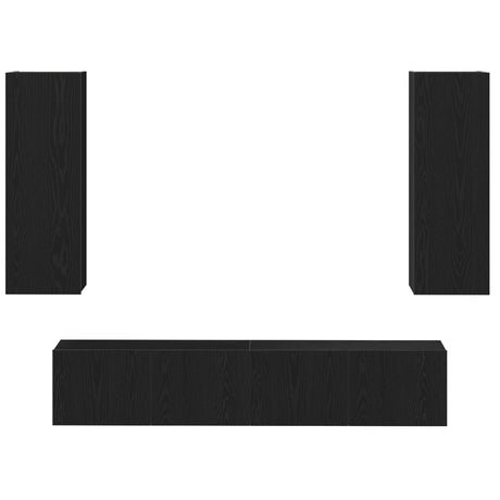 4 Piece Tv Cabinet Set Wall-Mounted Black Oak Engineered Wood,  Black Oak Tv Stand 80X30X30 Cm Made Of Engineered Wood,  Wall-Mounted Tv Cabinets - 2 Pcs Black Oak, 30.5X30X90 Cm, Made From Engineered Wood