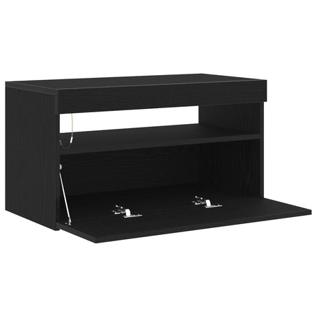 Tv Stand With Led Lights - Black Oak - 75X35X40 Cm - Made Of Engineered Wood