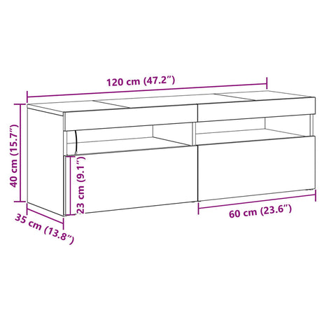 Tv Cabinet With Led Black Oak 120X35X40 Cm Engineered Wood
