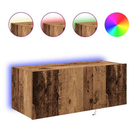 Tv Wall Cabinet With Led Lights Old Wood 80X35X31 Cm