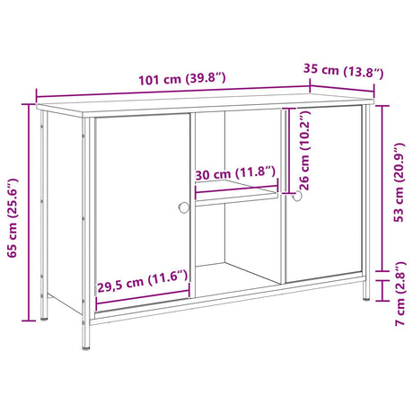 Tv Cabinet Black Oak 101X35X65 Cm Engineered Wood And Steel
