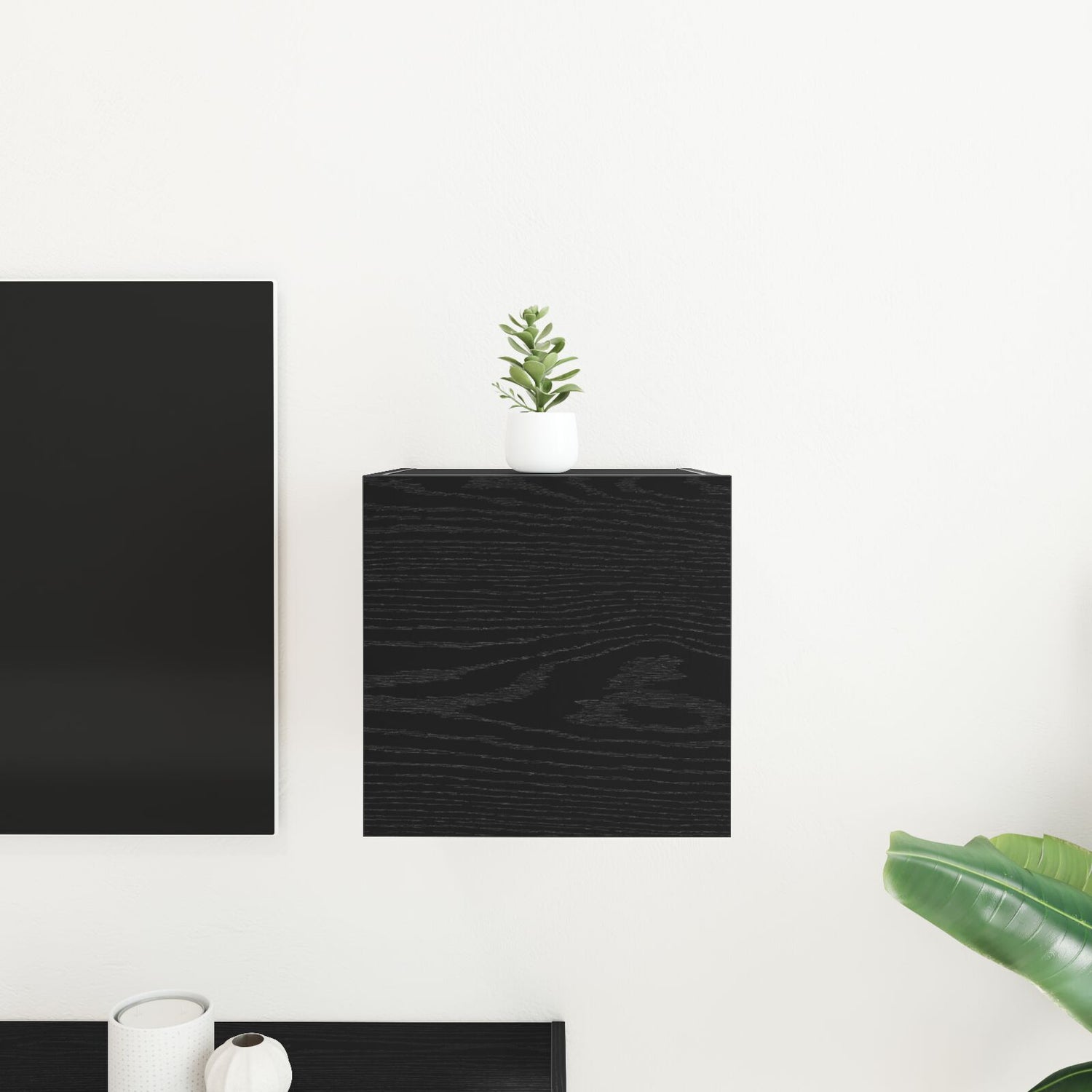 Wall Mounted Tv Cabinet In Black Oak - 30.5 X 30 X 30 Cm