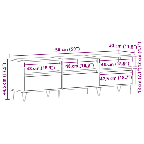 Tv Cabinet Black Oak 150X30X44,5 Cm Engineered Wood