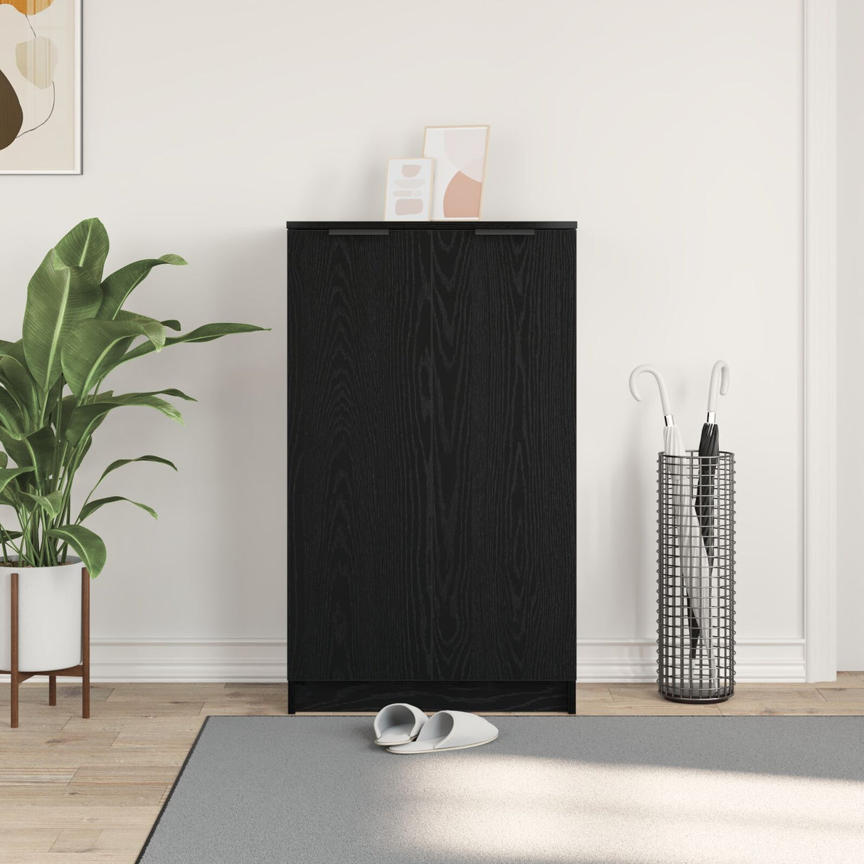 Shoe Cabinet In Black Oak - 59 X 35 X 100 Cm - Made From Engineered Wood