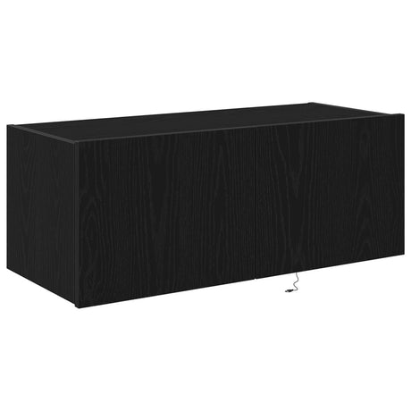 Tv Wall Cabinet With Led Lights Black Oak 80X35X31 Cm