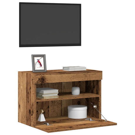Tv Wall Cabinets With Led Lights 2 Pcs Old Wood 60X30X40 Cm