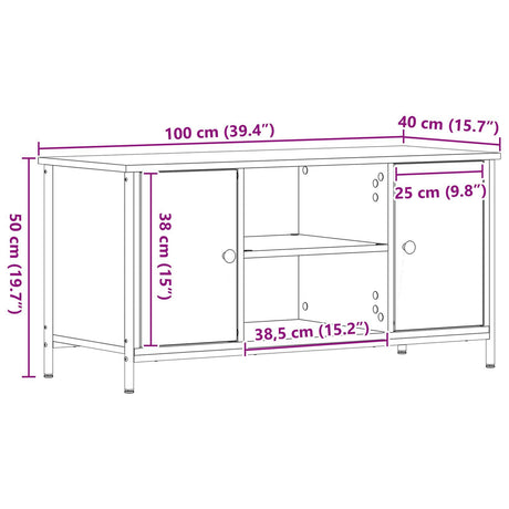 Tv Cabinet Old Wood 100X40X50 Cm Engineered Wood And Steel