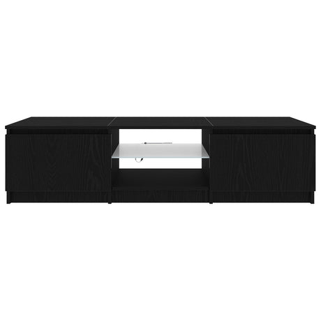 Tv Cabinet With Led Lights - Black Oak, 140X40X35.5 Cm, Made From Engineered Wood