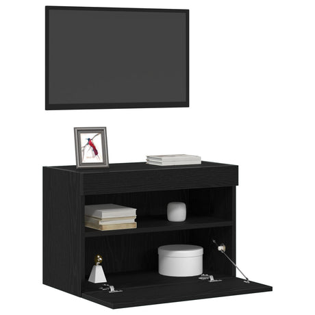 Tv Wall Cabinets With Led Lights 2 Pcs Black Oak 60X30X40 Cm